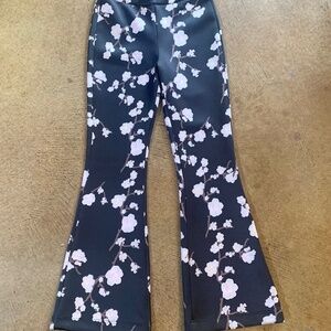 Cynthia Rowley Black Floral Neoprene Pants Pink Cherry Blossoms Asian Print $375